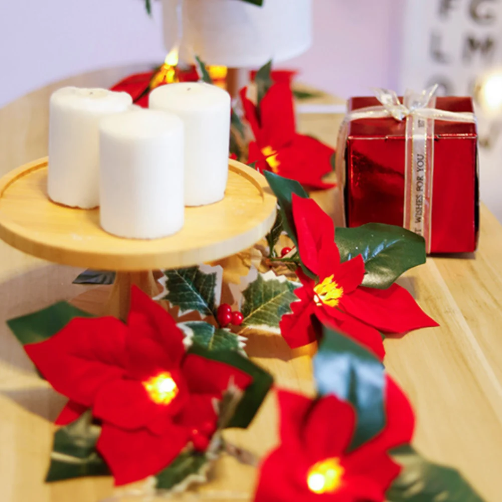 

2m 10LED Christmas Artificial Flowers Garland String Light For Indoor Outdoor Garden Christmas Xmas Tree Ornament Natal New Year