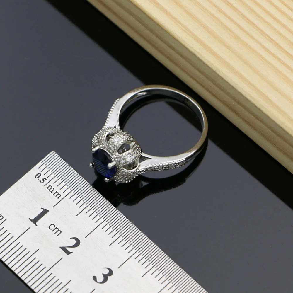 Blue Cubic Zirconia 925 Sterling Silver Bridal Jewelry Sets Docoration Women Wedding Earrings Rings Dropshipping Necklace Set | Украшения и