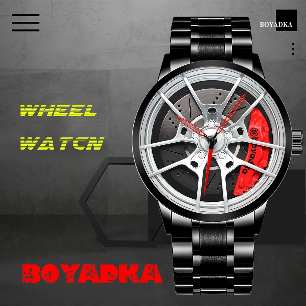 BOYADKA Men's Watches Car Wheel Men Watch Sport Waterproof  Custom Design Rim Hub Creative Quartz Wrist Watch Relogio Masculino