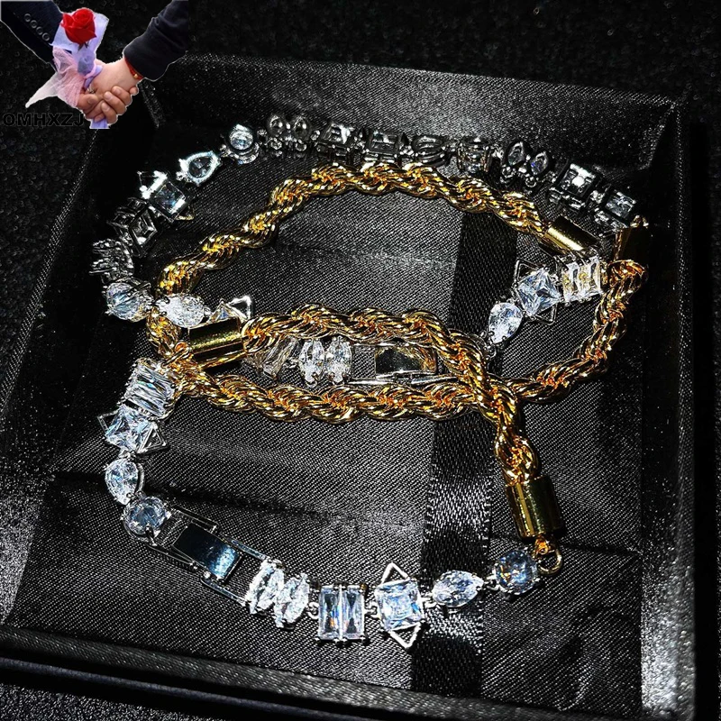 

OMHXZJ Wholesale JE181 European Fine Woman Girl Party Birthday Wedding Gift AAA Zircon 18KT Gold Necklace+Bracelet Jewelry Set