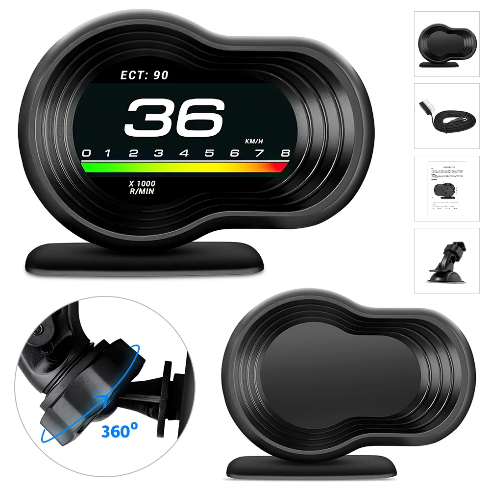 

Car Head Up Display Auto Display OBD2+GPS Smart Car HUD Gauge Digital Odometer Security Alarm Water&Oil temp RPM Brake Test New