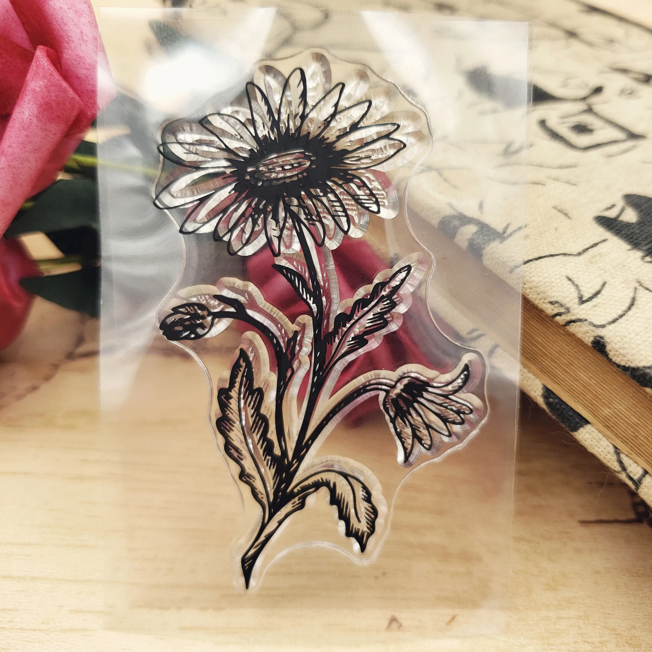 Прозрачный силиконовый штамп с цветами хризантемы для творчества скрапбукинг