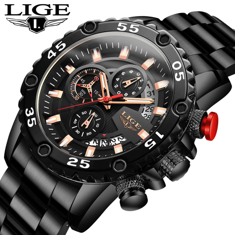 LIGE новые 2020 водонепроницаемые мужские часы лучший бренд роскошные для мужчин все