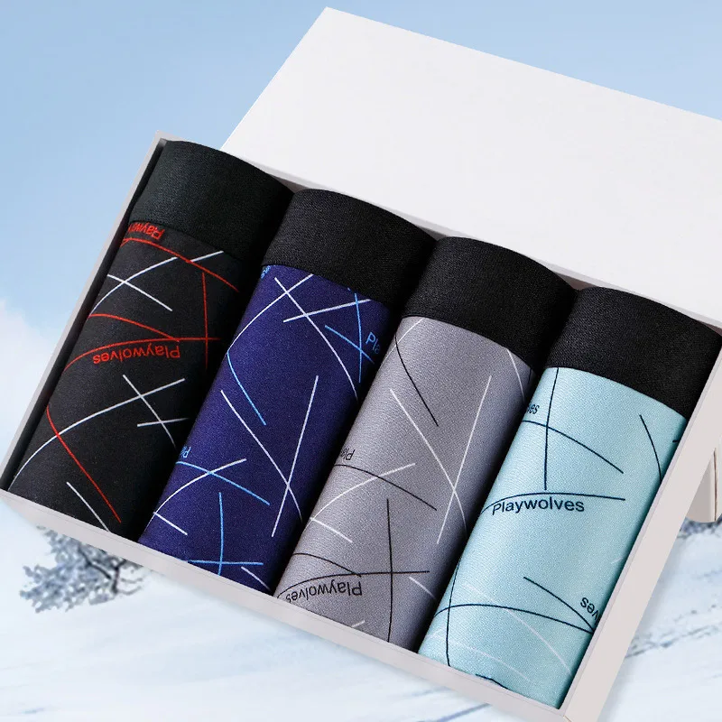 4Pcs/Lot Men's Boxer Pants Men's Underwear Brand Men's Underwear Fashionable  Casual  Soft  Comfortable And Breathable