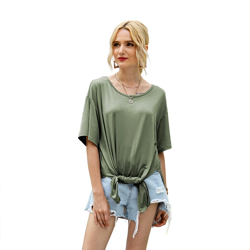 Женские повседневные длинные футболки CINESSD с круглым вырезом и коротким рукавом