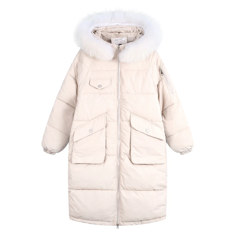 

Nicesnowl New Winter Hooded Long Sleeve Solid Color Cotton-padded Warm Loose Long Puffer Jacket Women parkas Coat