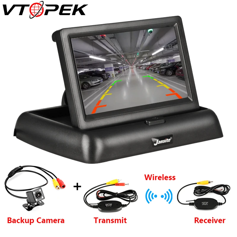 

Vtopek 4.3 Inch LCD Foldable Car Monitor TFT Display Reverse Rear View wireless Camera Parking System With screen Reversing