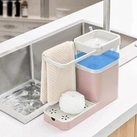 3 in 1 soap dispenser towel rack sponge holder kitchen storage shelf bathroom multifunctional cleaning towel organizer tool