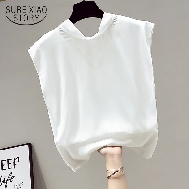 

Casual Loose White Black Blouse New Summer Sleeveless Chiffon Women Shirts Elegant Fahsion Women Clothing Blusas 14856