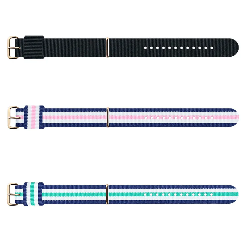 Style 4 Gold buckle Нейлоновый ремешок Nato, 12 мм, 16 мм, 18 мм, 20 мм, армейский спортивный ремешок на запястье, подходит для наручных часов Daniel Wellington(3 шт - Цвет ремешка: Style 4 Gold buckle