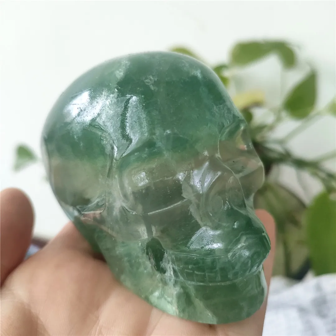 

80mm Healing Crystal Fluorite Skull Quartz Crystals Sculpture Natural Reiki Skulls Gemstone Stones Collectible Figurines Decor