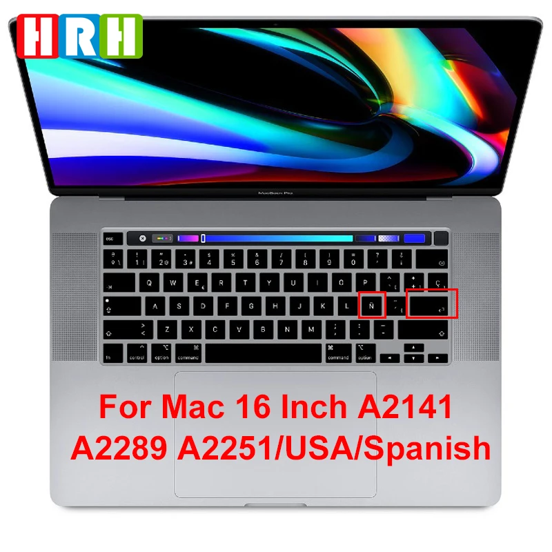 Черная Силиконовая накладка на клавиатуру с испанской раскладкой HRH