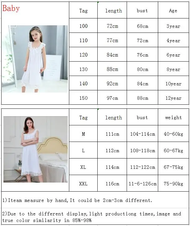 Летнее платье для сна родителей и детей белая кружевная хлопковая Ночная рубашка