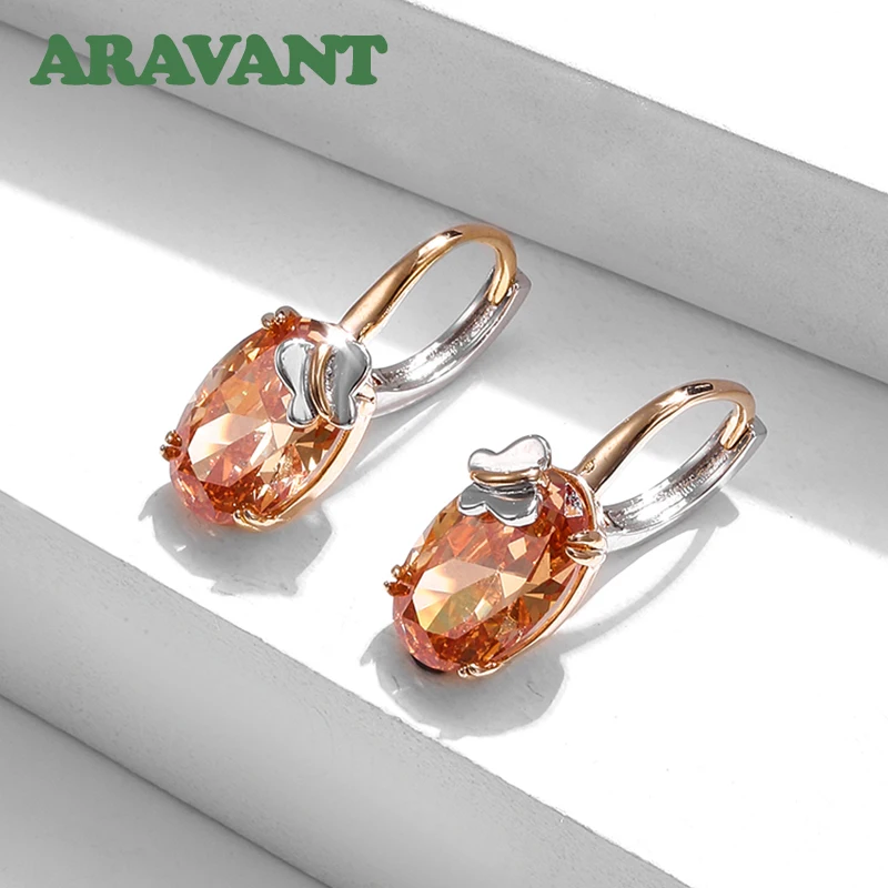 

925 Sliver Butterfly Brown Crystal Drop Earring For Women Wedding Jewelry