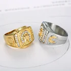Модный хип-хоп стиль инкрустированный цирконием золотой кольцо с изображением лошади для мужчин рок Выпускной ювелирные изделия
