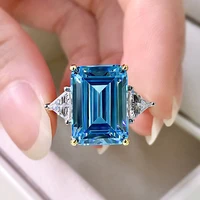 925 sterling silver rings retro smooth aqualblue 1014mm high carbon diamond party jewelry rings for women wedding mothers gifts