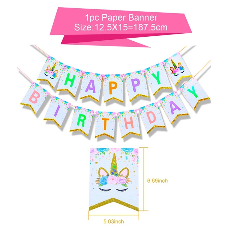 Banner 1pcs QIFU новая посуда с единорогом детская вечеринка дня рождения события одноразовые тарелки с единорогом салфетки чашки с единорогом принадлежности для дня рождения - Цвет: Banner 1pcs