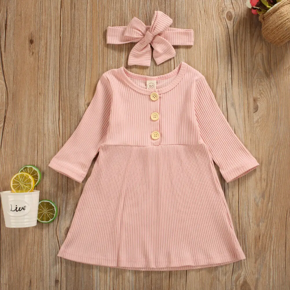 Весенне-осеннее однотонное Хлопковое платье трапециевидной формы с длинными