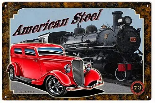 

Number 40 American Steel Automobile Railroad Rust Vingtage Metal Sign Garage Oil Man Cave Signs 8X12 Inch