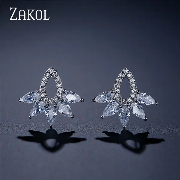 ZAKOL модные серьги-гвоздики с кристаллами белого и зеленого цвета с огранкой маркизы для женщин, трендовые циркониевые Свадебные украшения FSEP380 - Окраска металла: White