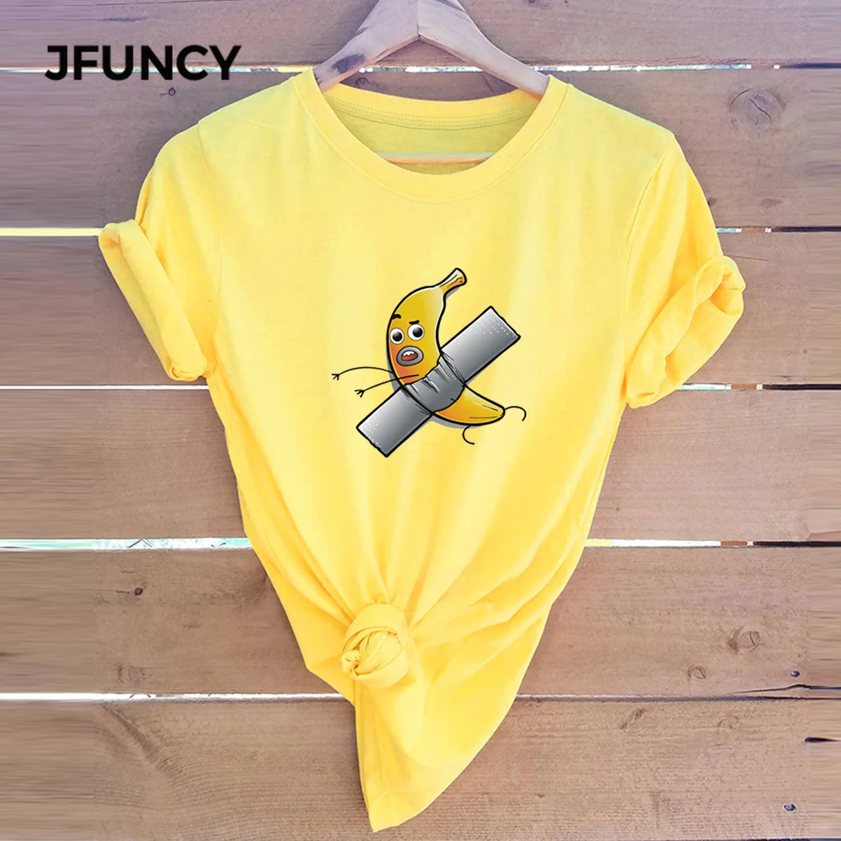 JFUNCY Spoof Banana Print New T Shirt Women Short Sleeve Loose Tshirt  Woman Summer Cotton Tee Shirt  Female Tops Mujer