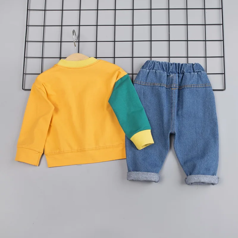 2019 New Infant Boys Girls Summer Cartoon Fox Bear T Shirt + Denim Pants Clothes Sets Children Kids Hole Jeans Clothing | Детская одежда