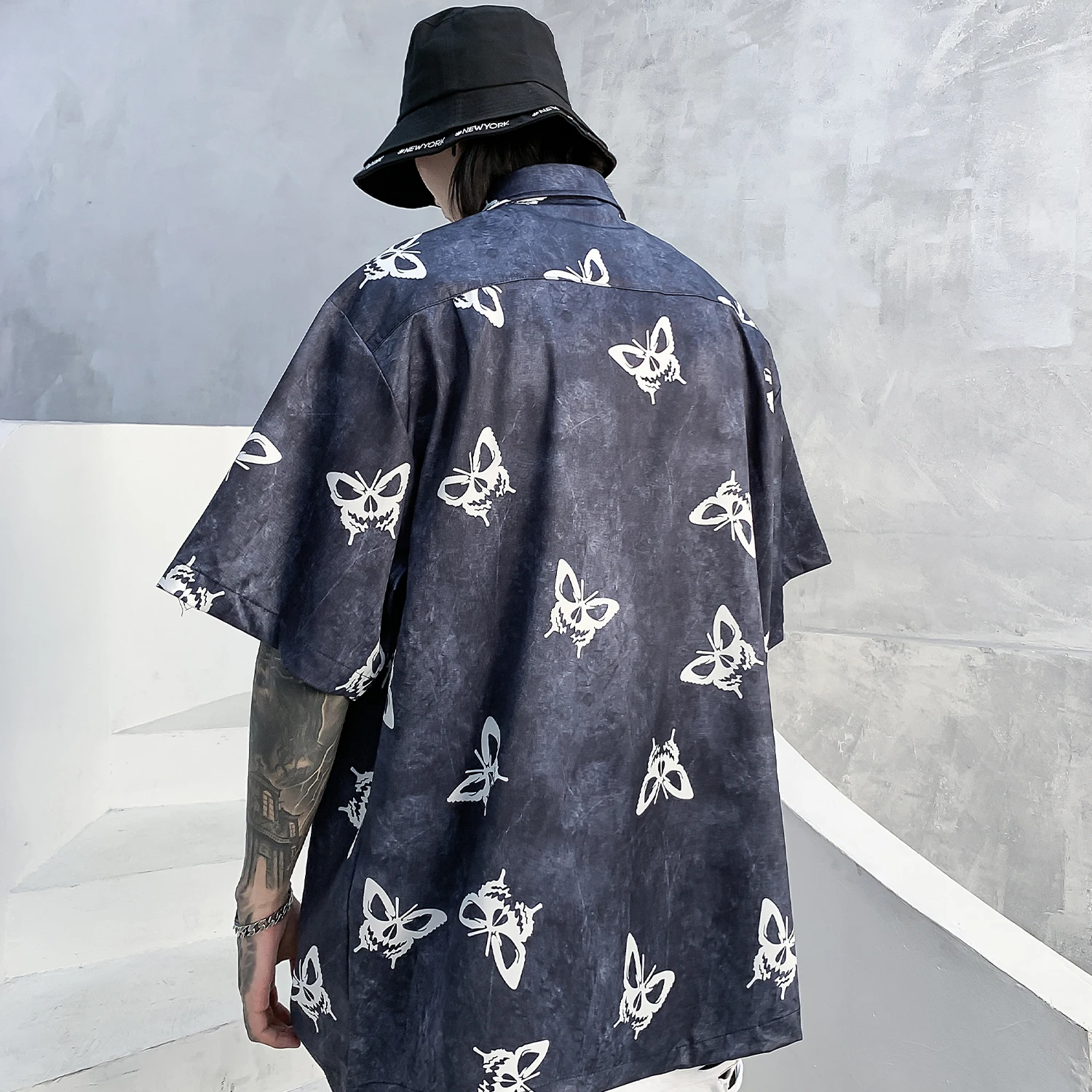 Гавайская пляжная рубашка с изображением бабочек для мужчин свободные хлопковые