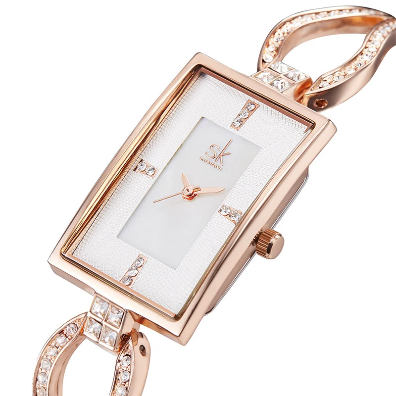 

NEW Lady Watch Rectangular Luxury Gold Silver Clock Quartz Stainless Glitter Diamond Strap Band Waterproof Movement Wrist Watch