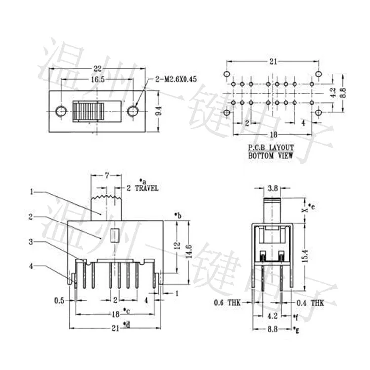 

15pcs SS-43D01 (4P3T) iron handle 3 shifting slide switch 4 fixed feet double row 16 feet vertical