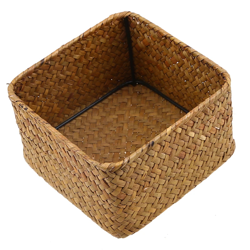 

Handmade Straw Woven Storage Basket Desktop Container Box Snack Toys Holder Square Sundries Organizer Seagrass Laundry Baskets
