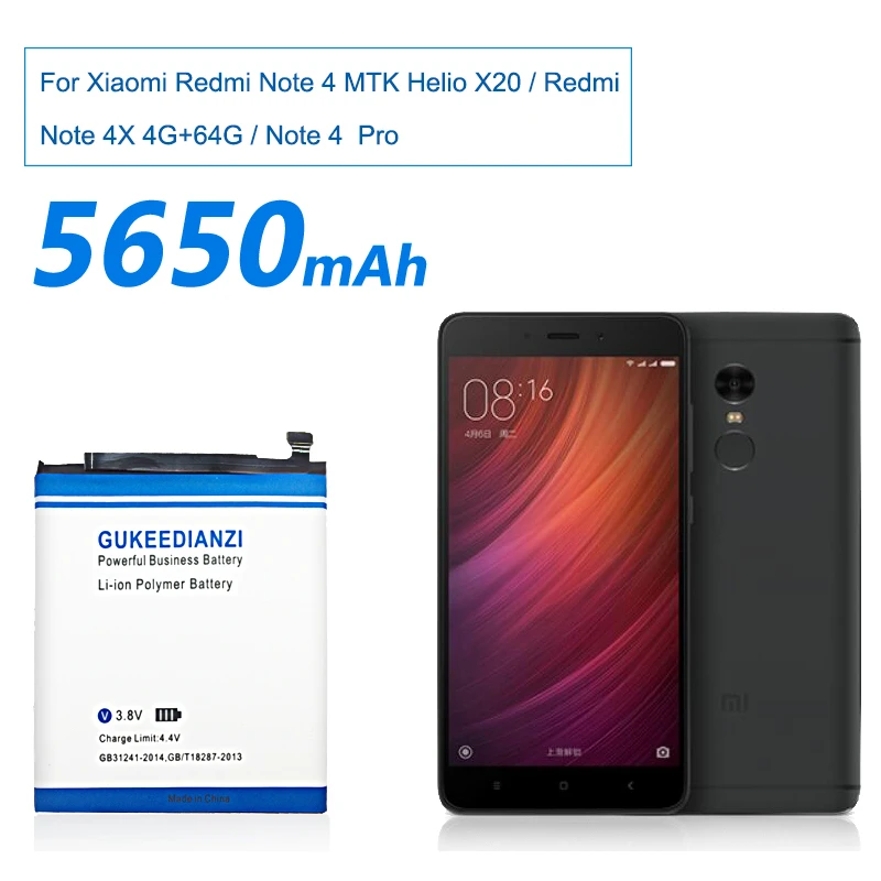 Аккумуляторная батарея BN41 BN41L BN41H 5650 мАч для Xiaomi Redmi Note 4 MTK Helio X20/Redmi 4X Pro Гб + 64 ГБ|battery
