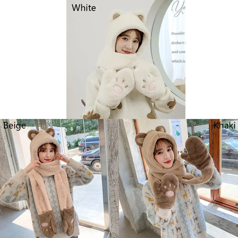 Зимняя утолщенная шапка все в одном шарф перчатки зимние шапки из трех частей