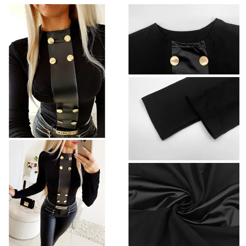 

Womens Slim Fit Round Neck Tops Blouse 2019 Long Sleeve Buttons Blouse Fashion Elastic Shirt Autumn Spring Shirt Female Blusas
