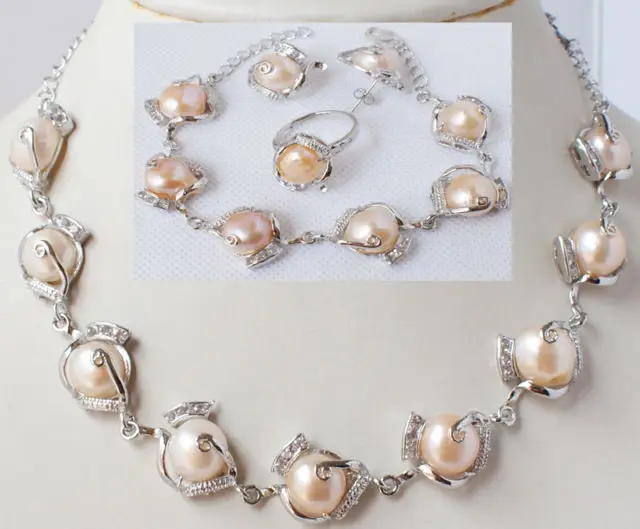 hot Free shipping12mm Baroque fresheare pearl 18K gold plated bracelet earring ring necklace set (A0423) | Украшения и аксессуары