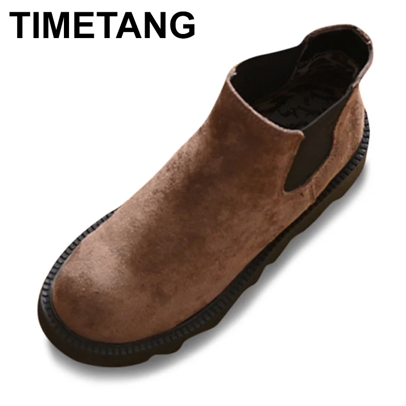 TIMETANGFaux замшевые сапоги женская зимняя обувь теплые домашние туфли из плюша