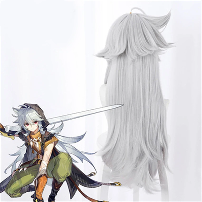 

Takerlama Genshin Impact Lei Ze Cosplay Wig Long Grey Hair Synthetic Hairwear Halloween Carnival Party Props