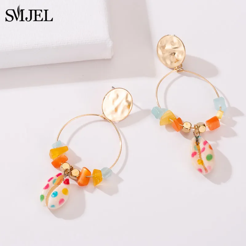 SMJEL Boho модные многоцветные большие серьги Большая Морская раковина камень