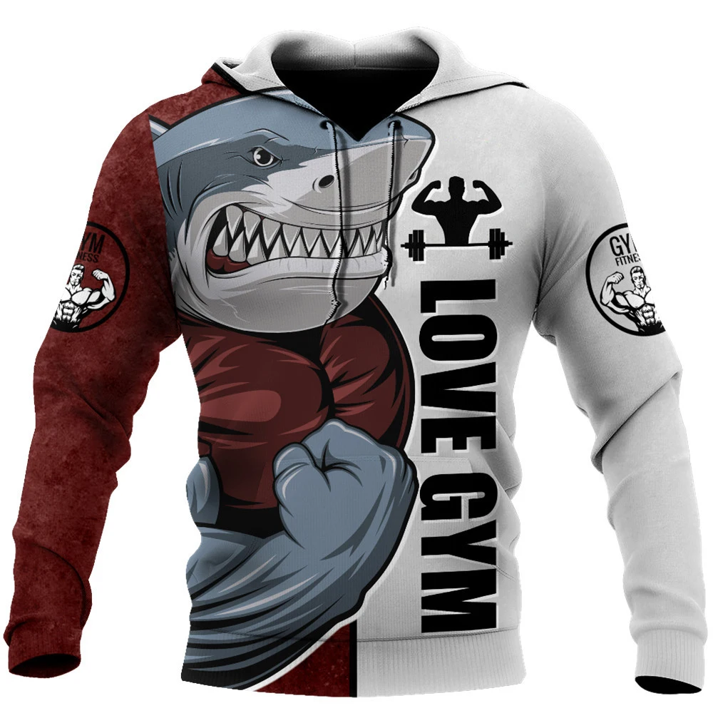

CLOOCL Shark Love Fitness Hoodies Fahion Pocket Sports Tops Unisex Harajuku Men Clothing 3D Print Casual Pullover Tops