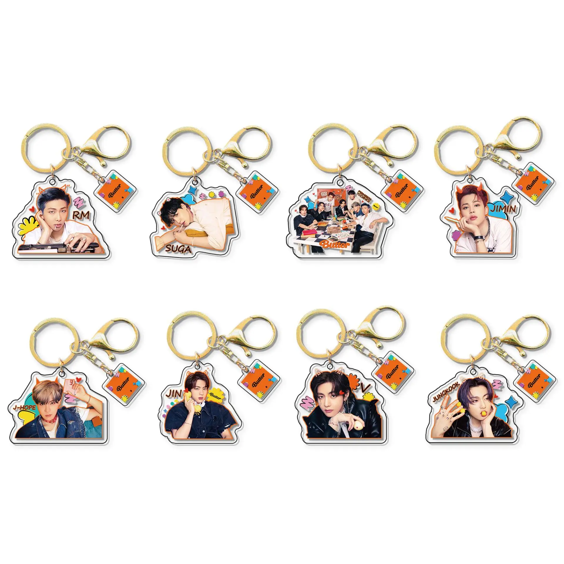

Kpop Idol 2pcs/set Bangtan Boys Butter Permission To Dance Plastic Acrylic Keychain Key Ring Cute Pendant Keyring Gift Wholesale