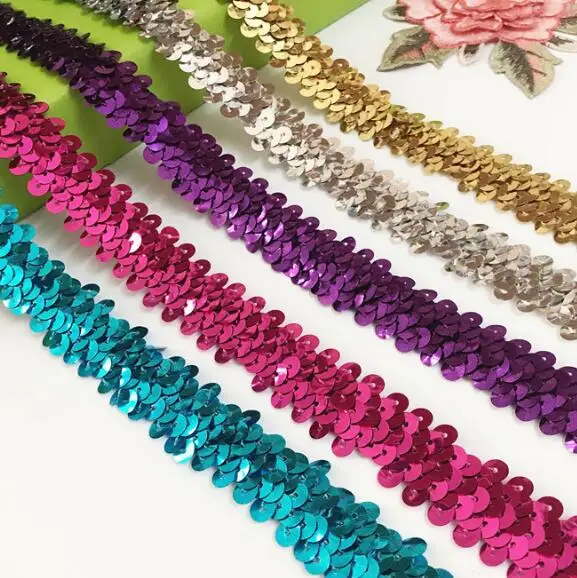 Эластичная лента с блестками для латинских танцев золотого красного синего