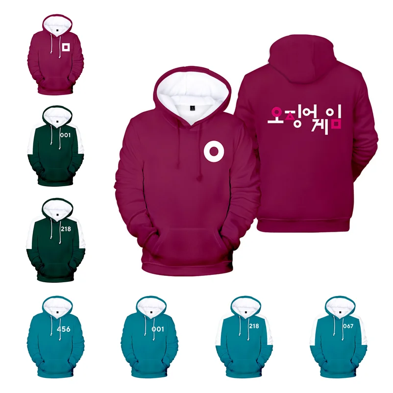 

New Movie Squid Game Round Six 456 Guard Cosplay Costumes Sweatshirt Women Men Pullover 218 Print Hoodies Hooded Jacket Coat Top