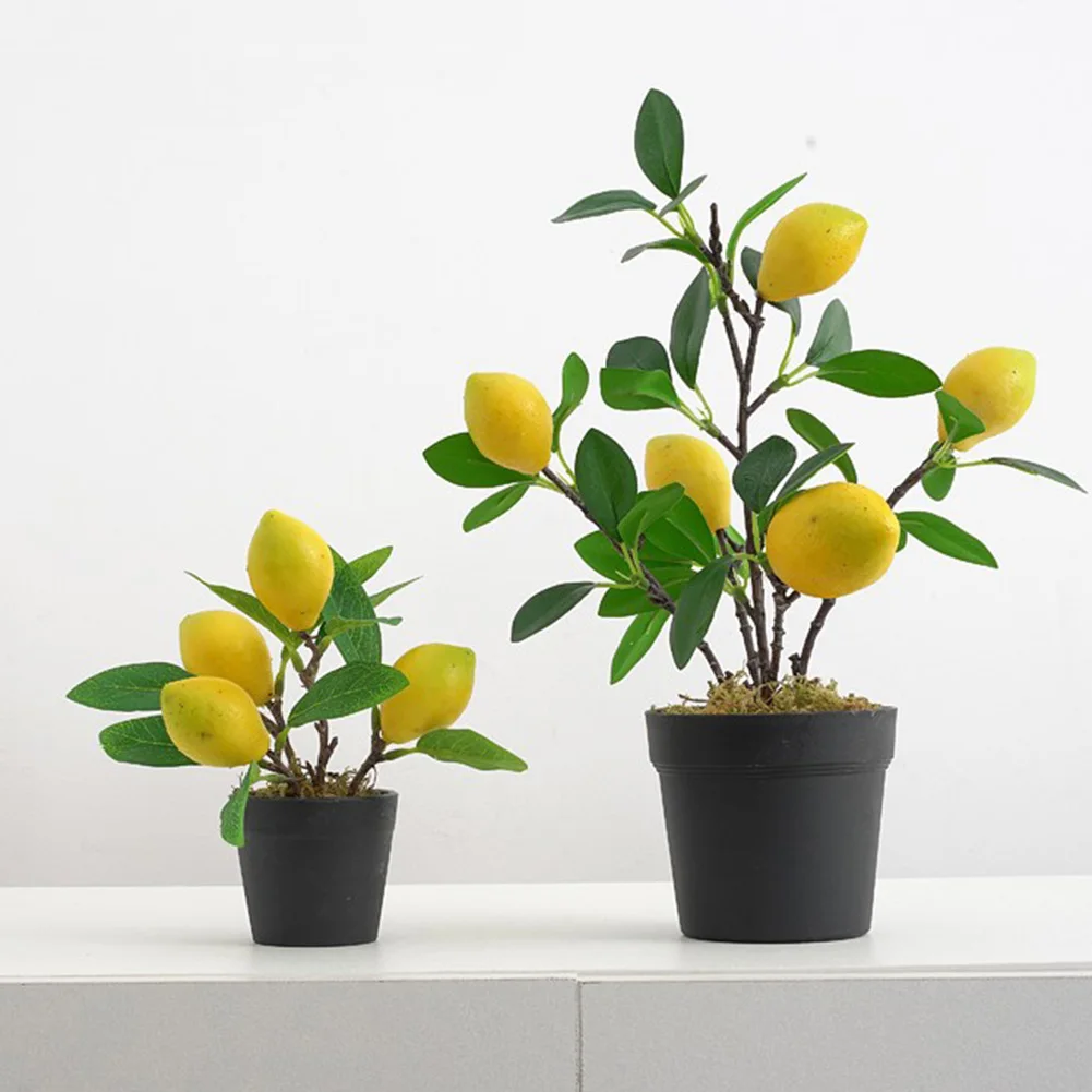 

Artificial Fruit Trees Simulation Lemon Pomegranate Bonsai Home Decoration Potted Plant Living Room Ornament Fake Lemon Tree