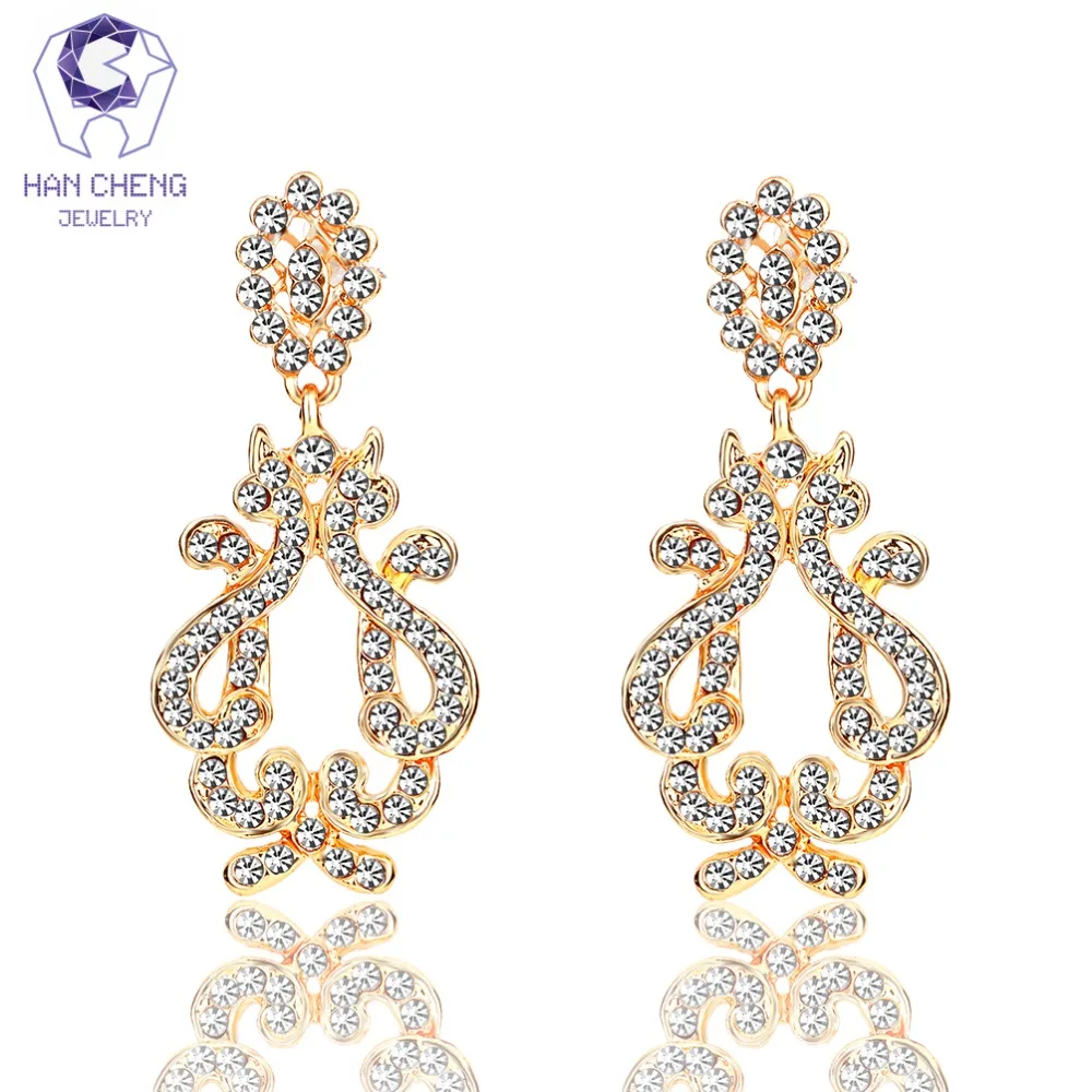 HanCheng New Fashion Dangle Hanging Hollow Golden Long Zircon Gem Stone Drop Earrings For Women Statement Jewelry brincos bijoux | Украшения
