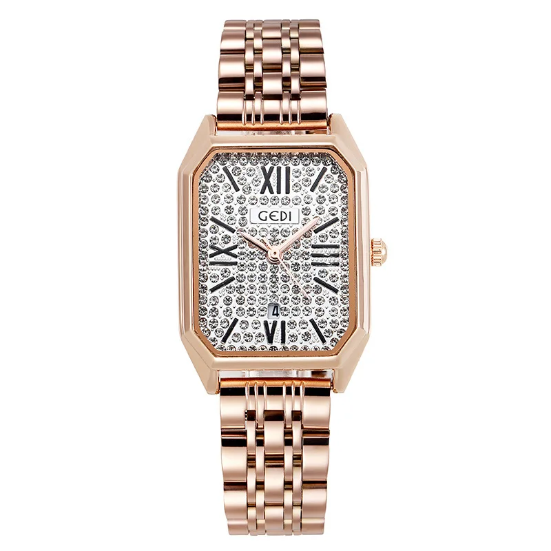New Watch Women Stainless Steel Belt Retro Fashion Small Square Ladies Watches Gifts Luxury Diamond Gold Watch Relogio Feminino
