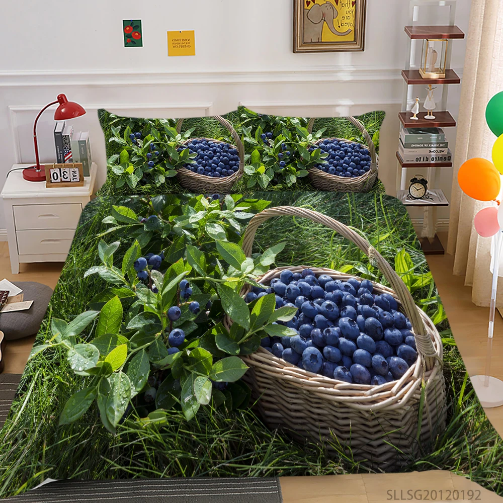 

3D Bedding Set Colourful Fruit Print Duvet Cover Set Pillowcase Kiwifruit Orange Blueberry Modern Home Bed Set 2/3 Pcs