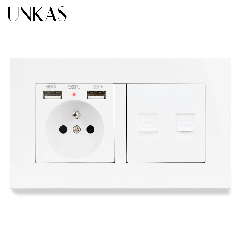 UNKAS PC пластиковая панель французский стандартный разъем с 2 USB зарядным портом + RJ45