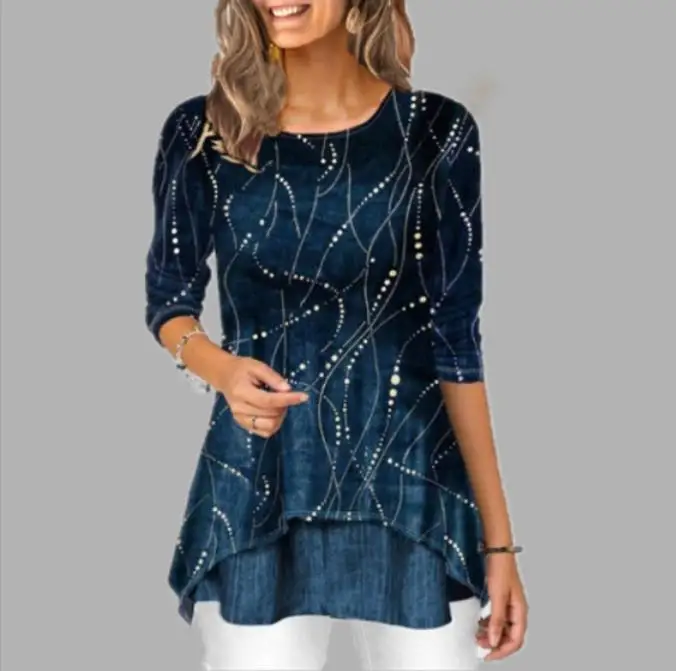 Женская блузка с принтом Повседневная рубашка большого размера асимметричным и