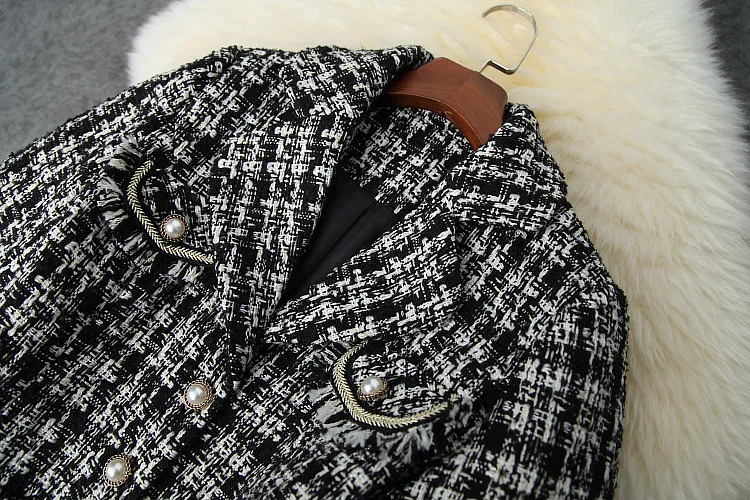 

European and American women's wear 2020 winter new style Long-sleeved suit with single breasted collar Fashionable tweed coat