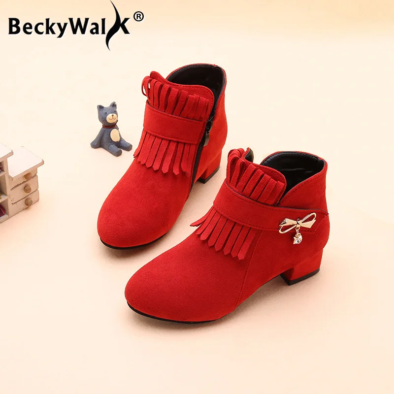 Детская обувь ботильоны для девочек новые осенние ботинки принцессы на высоком каблуке модная теплая