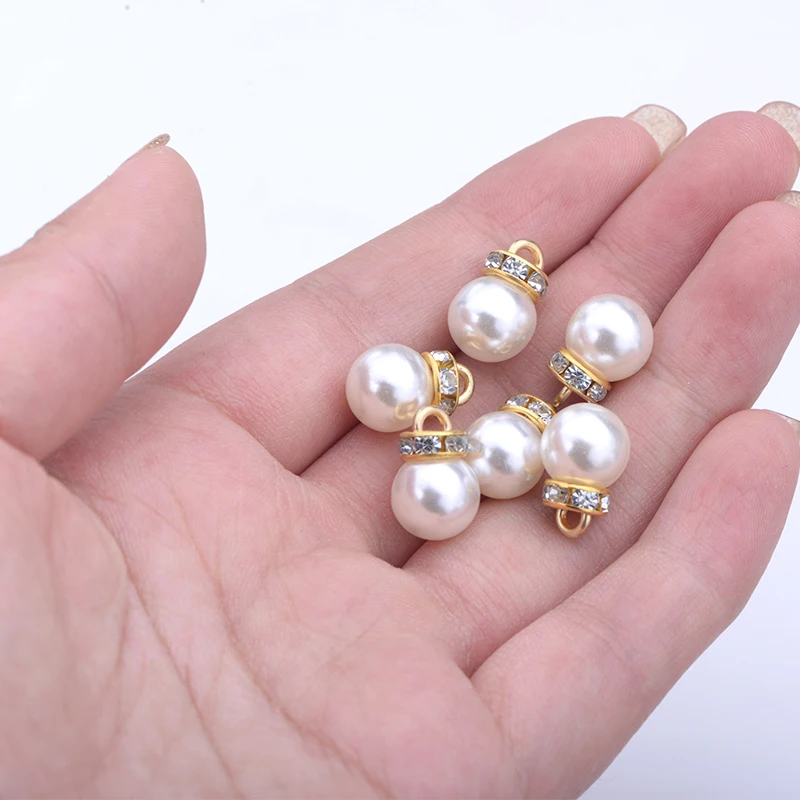 JUNAO 20pcs 8 10 12mm White Sewn Pearl Beads Charm Pendant Round Plastic Sewing for Clothes Jewelry Decorative |